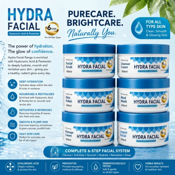 Hydra Facial Complete 6-Step Hydrating Facial System with Hyaluronic Acid & Pentavitin for All Skin Types