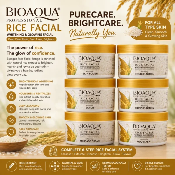 BIOAQUA Professional Rice Facial Whitening & Glowing Complete 6-Step Facial Kit for All Skin Types