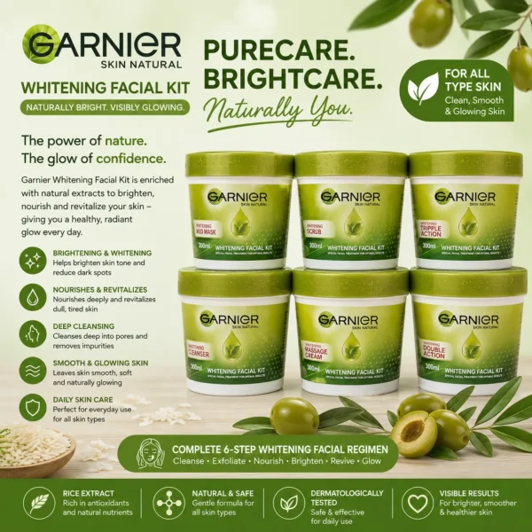 Garnier Skin Natural Whitening Complete 6-Step Facial Kit with Natural Extracts for All Skin Types