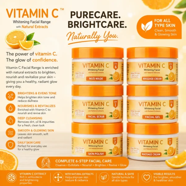 Vitamin C Whitening Facial Range Complete 6-Step Facial Kit with Natural Extracts for All Skin Types