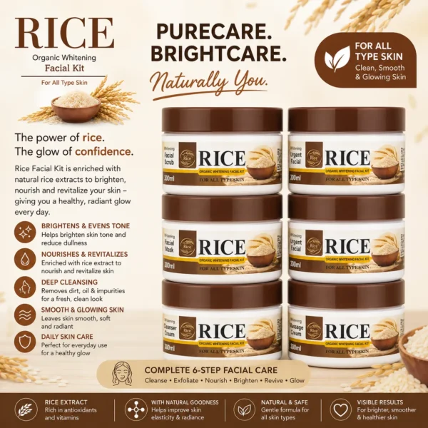 Rice Organic Whitening Complete 6-Step Facial Kit with Natural Rice Extracts for All Skin Types