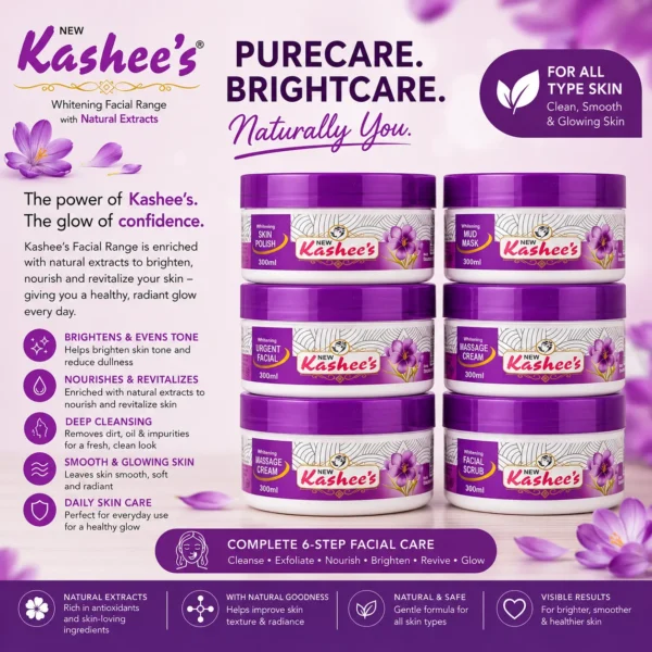 Kashee's Whitening Facial Range Complete 6-Step Facial Kit with Natural Extracts for All Skin Types
