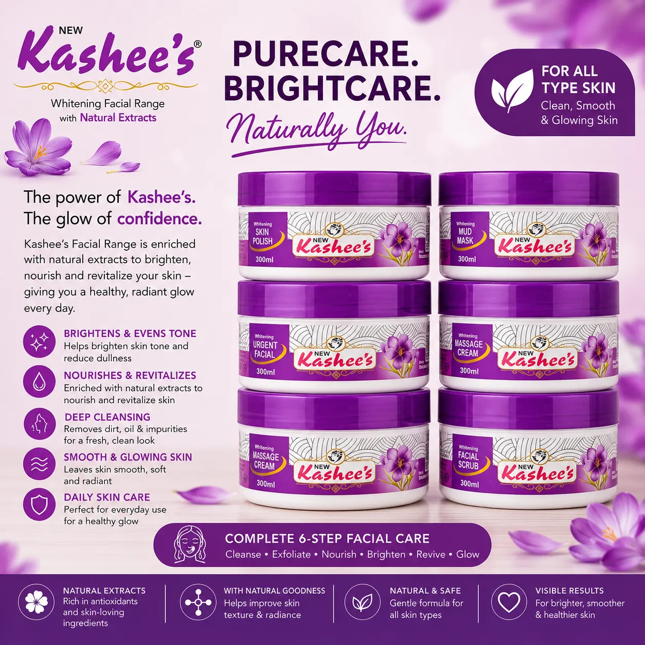 ChatGPT (5) Kashee's Whitening Facial Range Complete 6-Step Facial Kit with Natural Extracts for All Skin Types - Image 1