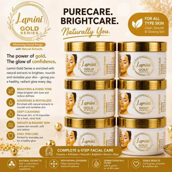 Lamini Gold Series Whitening Complete 6-Step Facial Kit with Natural Extracts for All Skin Types