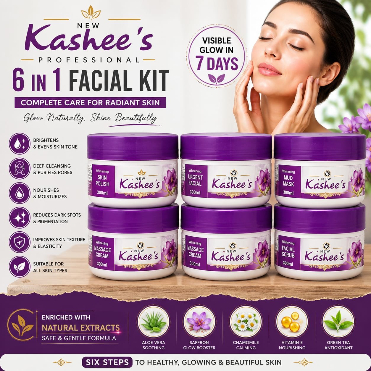 WhatsApp Image 2026-08-01 at 3.46.40 AM Kashee's Whitening Facial Range Complete 6-Step Facial Kit with Natural Extracts for All Skin Types - Image 1