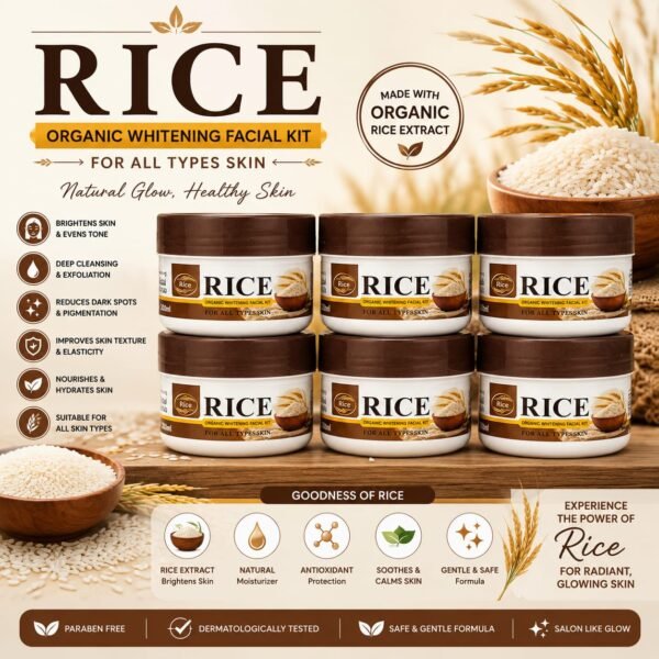 Rice Organic Whitening Complete 6-Step Facial Kit with Natural Rice Extracts for All Skin Types